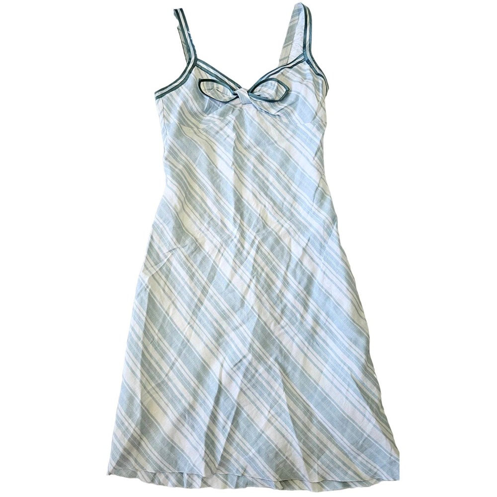 R Brand Women's Baby Blue‎ & White Stripe Linen Blend Sweetheart Dress. Size M